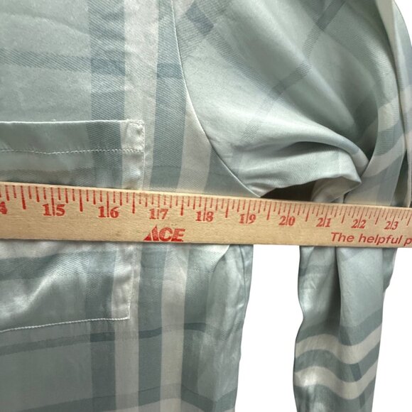 Burberry Womens Pajama Light Blue Plaid Silk Button-Up Shirt Small - Picture 4 of 8
